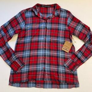 PJ Salvage Small Button Up Plaid Casual Pajama Top New Long Sleeve Sleep